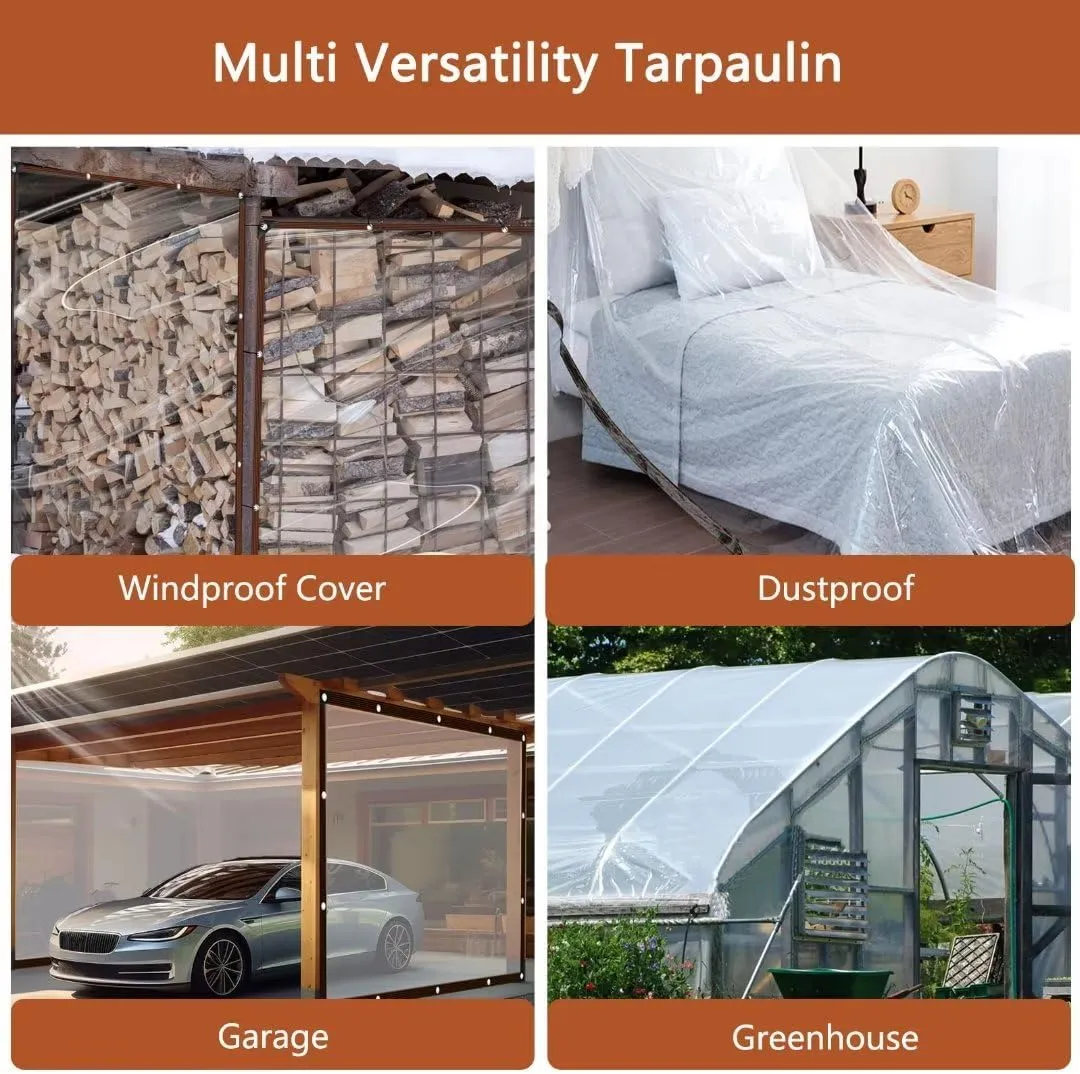 Clear-Tarps-7x9-Feet, Waterproof Tarps Outdoor Patio PE Windproof Thin Cover with Rustproof Grommets for Balcony Tent Cover Gardening Chicken Coop