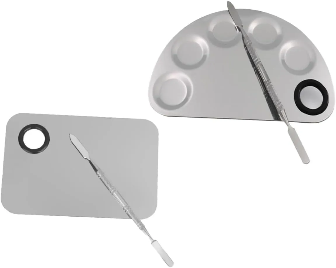CLISPEED 2sets Stainless Steel Mixing Palette for Makeup Foundation Lipstick and Eye Shadow Portable Color Mixing Trays for Artists and Enthusiasts