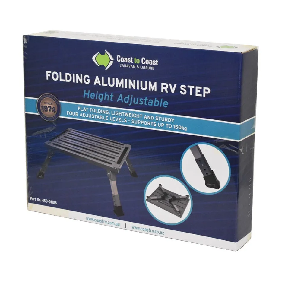 COAST FOLDING ALUMINIUM RV STEP WITH HEIGHT ADJUSTMENT 150KG RATING