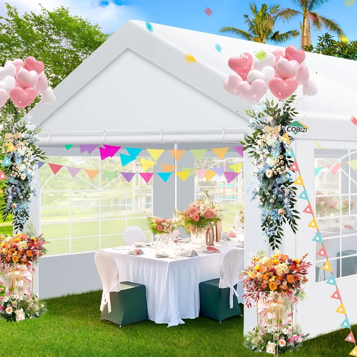 COBIZI 10x20 Party Tent Heavy Duty, 10x20 Tent with Removable Sidewalls & 4 Built-in Sandbags, Commercial White Tent, UV 50 , Waterproof, White