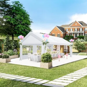 COBIZI 10x20 Party Tent Heavy Duty, 10x20 Tent with Removable Sidewalls & 4 Built-in Sandbags, Commercial White Tent, UV 50 , Waterproof, White