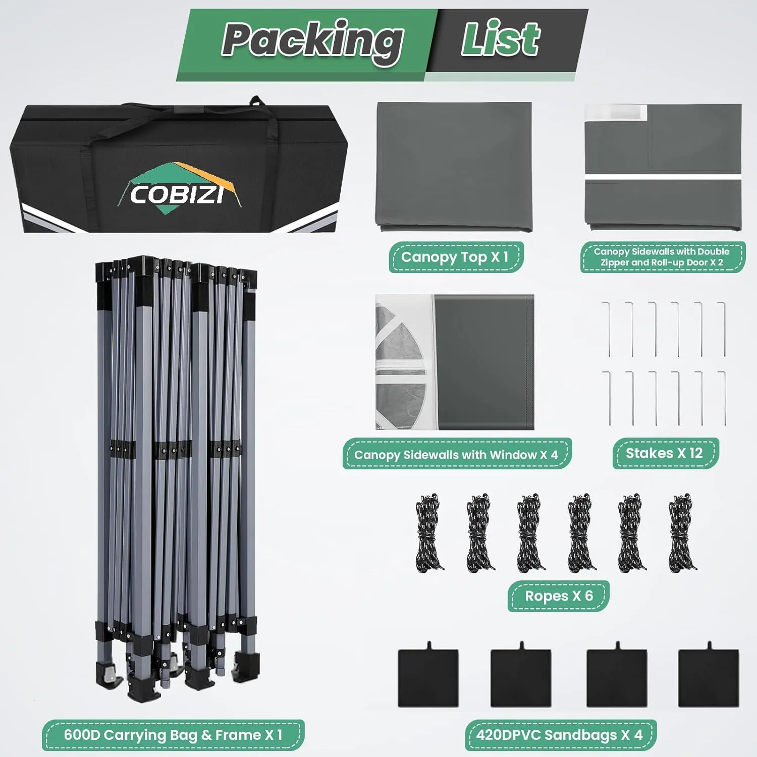 COBIZI 10x20 Pop Up Canopy Tent with 6 Removable Sidewalls, One Push Party Tent Outdoor Waterproof Event Canopy with Air Vent for Parties Commercial Wedding, 3 Height, Carry Bag, Sandbag, Gray