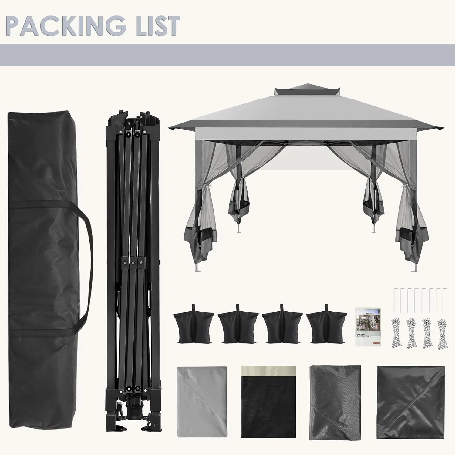 COBIZI 11x11 Pop Up Gazebo One-Push Canopy Tent, Carpas Para Patio, Outdoor Canopy Shelter with Double Roof Ventiation 121 Square Feet of Shade for Lawn, Garden, Backyard and Deck, Gray (Upgraded 2.0)