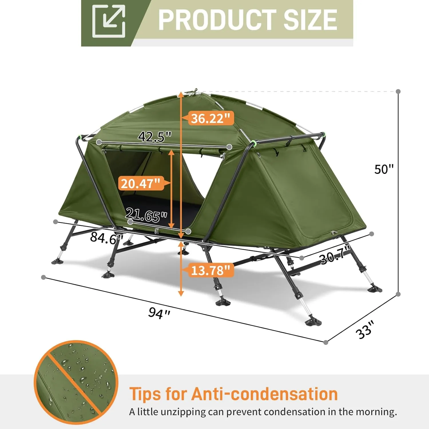 Collapsible Camping Tent, All-Weather Folding Outdoor Tent with Cot and Storage Bag, Portable Adjustable Easy Setup Beach Tents, Windproof & Waterproof Family Sun Shelter Tents, Holds 396 Lbs