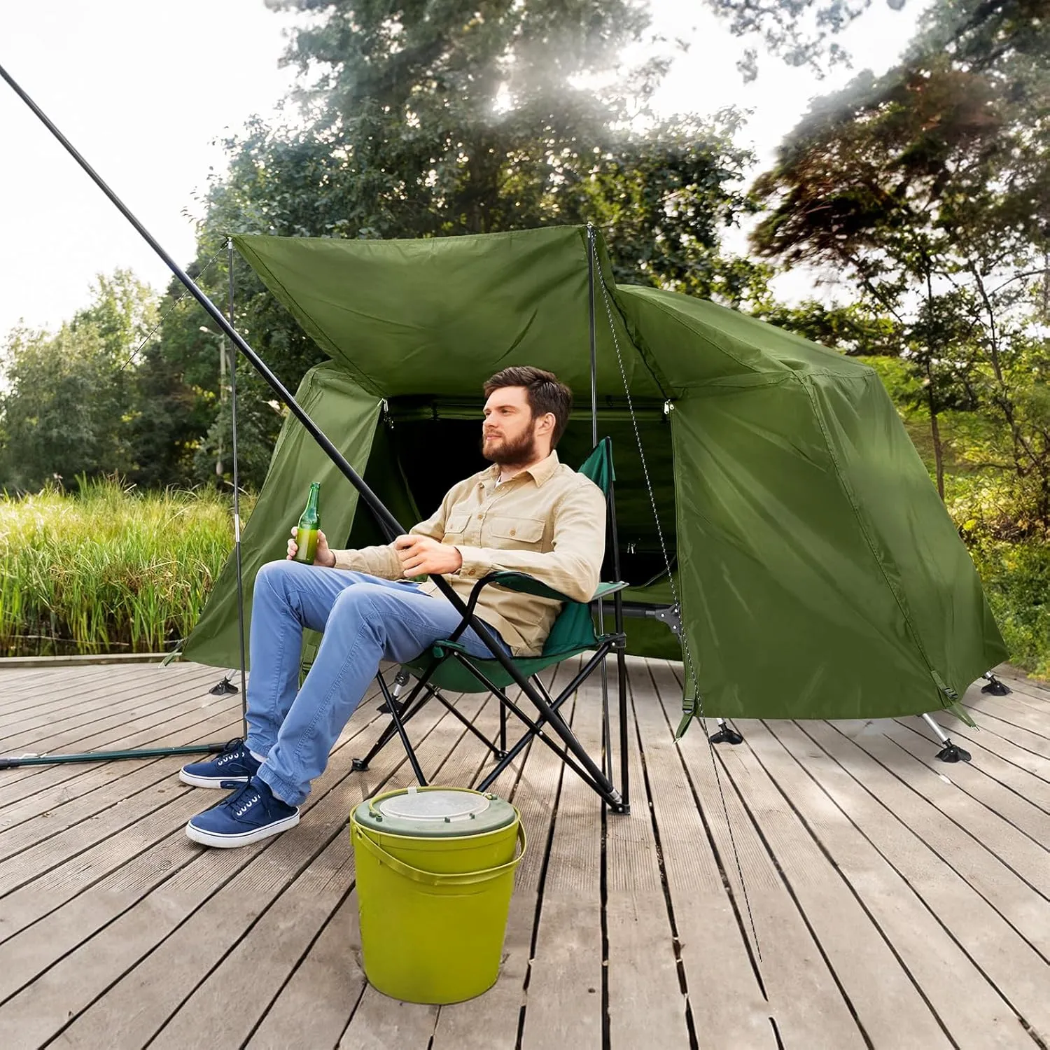 Collapsible Camping Tent, All-Weather Folding Outdoor Tent with Cot and Storage Bag, Portable Adjustable Easy Setup Beach Tents, Windproof & Waterproof Family Sun Shelter Tents, Holds 396 Lbs