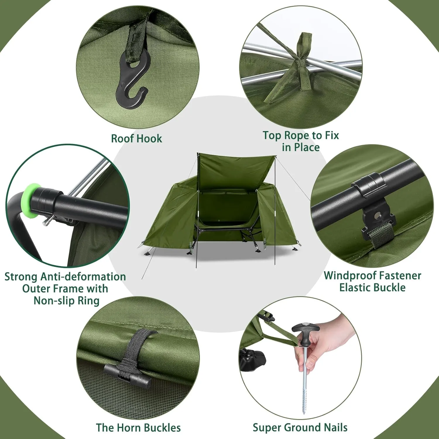 Collapsible Camping Tent, All-Weather Folding Outdoor Tent with Cot and Storage Bag, Portable Adjustable Easy Setup Beach Tents, Windproof & Waterproof Family Sun Shelter Tents, Holds 396 Lbs