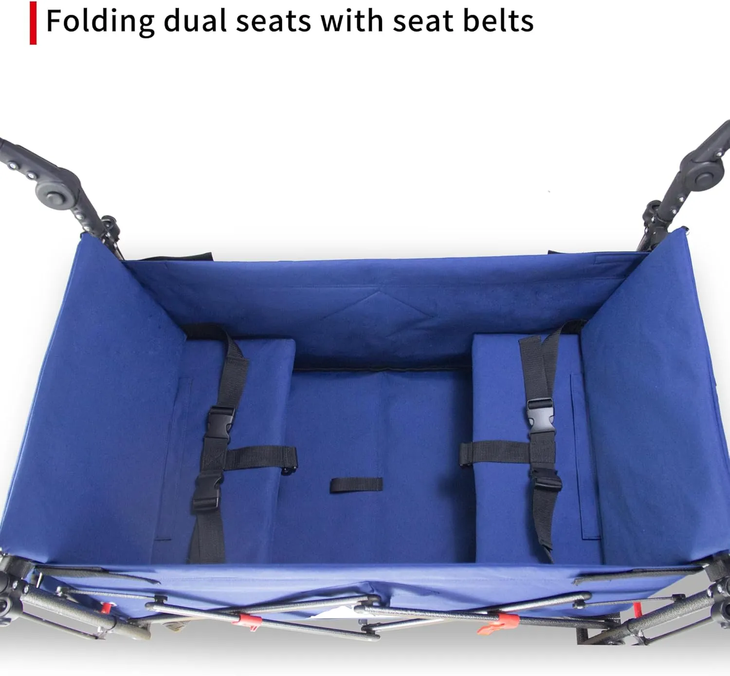 Collapsible Wagon with Removable Canopy | 265LBS Capacity | Dual Foldable Seats | All-Terrain Utility Cart for Camping, Groceries, Beach & Outdoor Adventures (Blue)