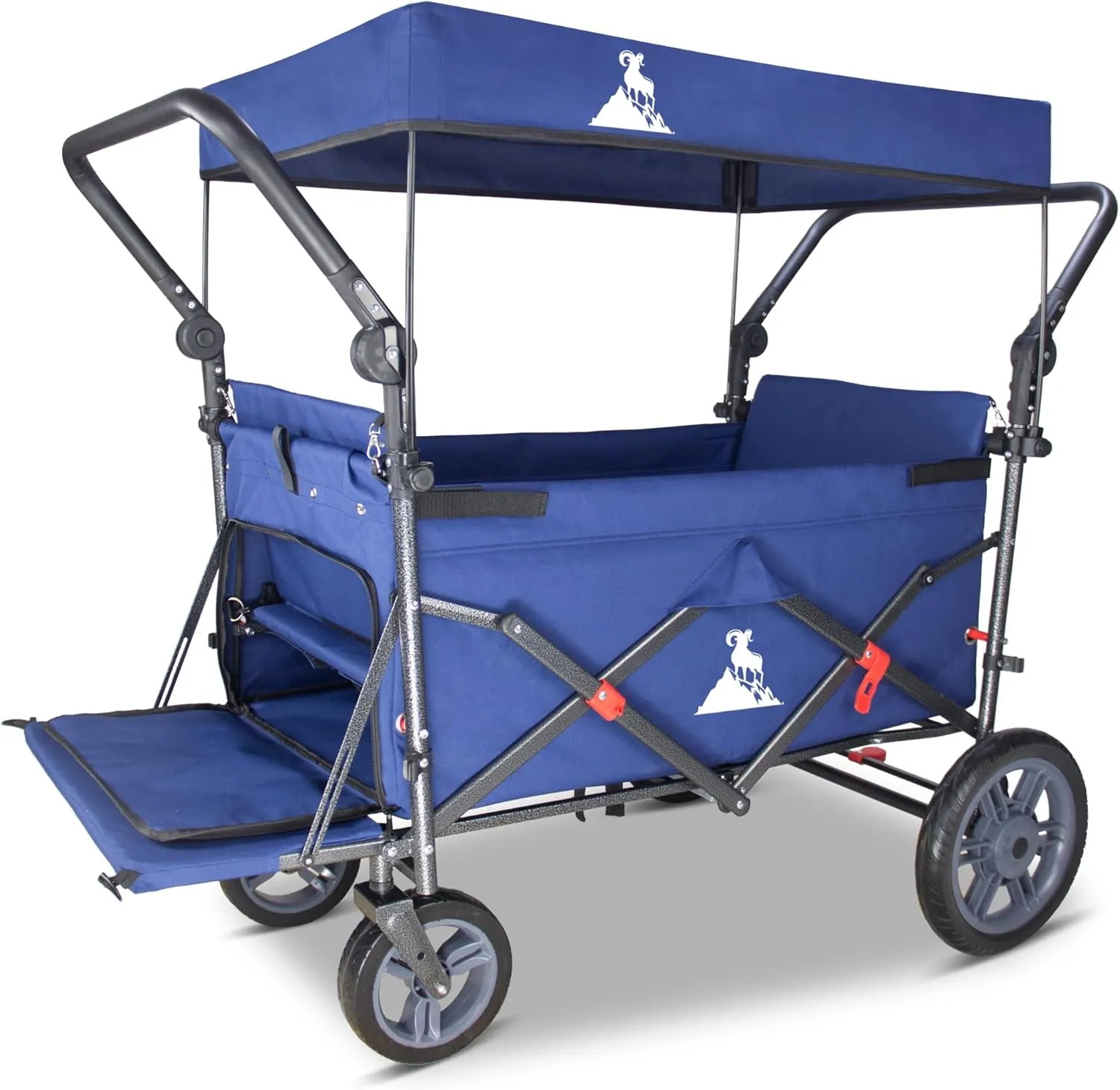 Collapsible Wagon with Removable Canopy | 265LBS Capacity | Dual Foldable Seats | All-Terrain Utility Cart for Camping, Groceries, Beach & Outdoor Adventures (Blue)