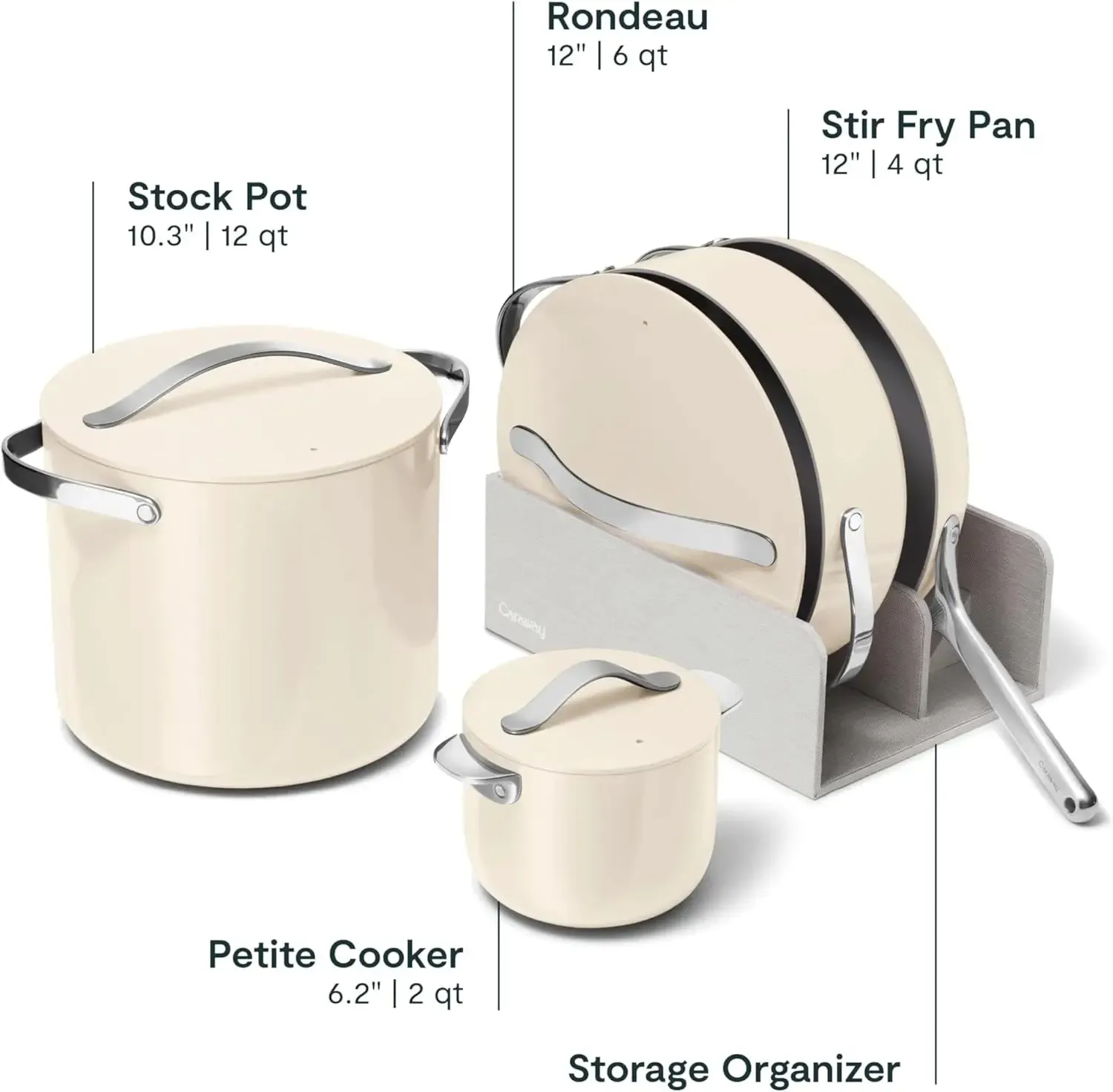   Collection - Specialty Cookware Set - Petite Cooker, Stir Fry Pan, Rondeau, & Stock Pot - 3 Lids  Storage Organizer Included