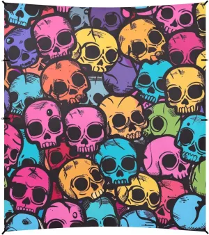 Colorful Cartoon Skulls Foldable Beach Tent UPF50  Water-Resistant Large Sun Shelter with Sandbags & Sand Shovel for Camping, Picnics, Backyard