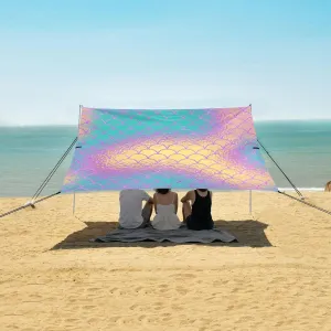 Colorful Fish Scales Beach Canopy Tent Anti-UV & Wind Resistant, Mermaid Summer Camping Sun Shelter Easy Setup Portable,Outdoor Shade Tents with Sandbags,Sand Shovels,Ground Pegs & Stability Pol