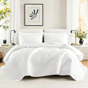 Comfort Spaces Kienna Quilt Set-Luxury Double Sided Stitching Design Summer Blanket, Lightweight, Soft, All Season Bedding Layer, Matching Sham, White, Coverlet King (104"x90") 3 Piece