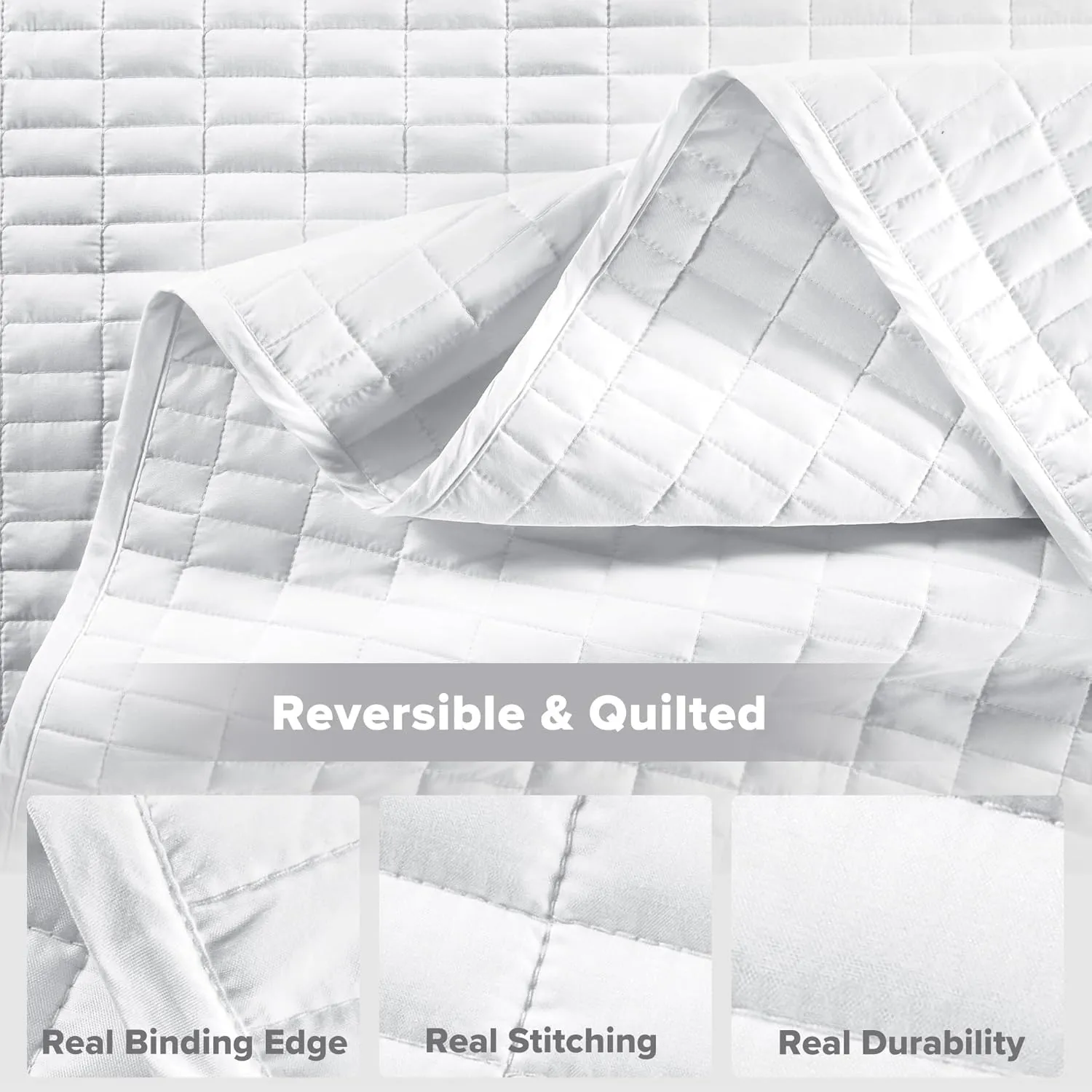 Comfort Spaces Kienna Quilt Set-Luxury Double Sided Stitching Design Summer Blanket, Lightweight, Soft, All Season Bedding Layer, Matching Sham, White, Coverlet King (104"x90") 3 Piece