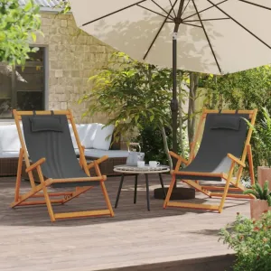 Comfortable and Adjustable Folding Beach Chairs - 2 pcs Gray Fabric, Weather-Resistant for Outdoor Use