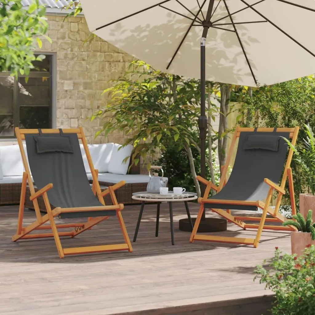 Comfortable and Adjustable Folding Beach Chairs - 2 pcs Gray Fabric, Weather-Resistant for Outdoor Use