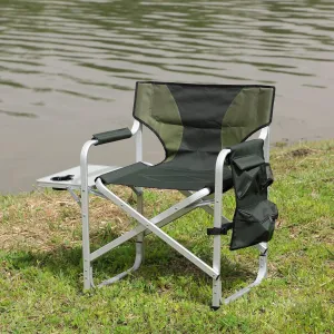 Comfortable Lightweight Folding Outdoor Chair with Side Table & Storage Pockets, for Camping, Picnics, and Fishing - Green