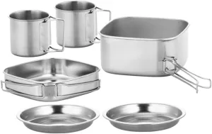 Compact Camping Pot Stainless Steel Cookware Set Folding Pan Stew Pot Camping Cooking Equipment