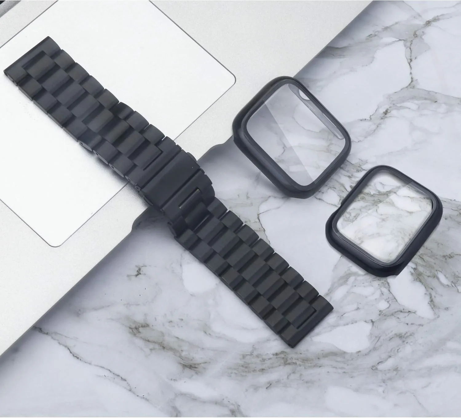 Compatible with Apple Watch Band 49mm 46mm 44mm 45mm 42mm 40mm 38mm 41mm, Stainless Steel iWatch Bands with 2 Pack Tempered Glass Screen Case for Series 10/9 Ultra 2 8/7/6/5/4/3/2/1/SE for Men