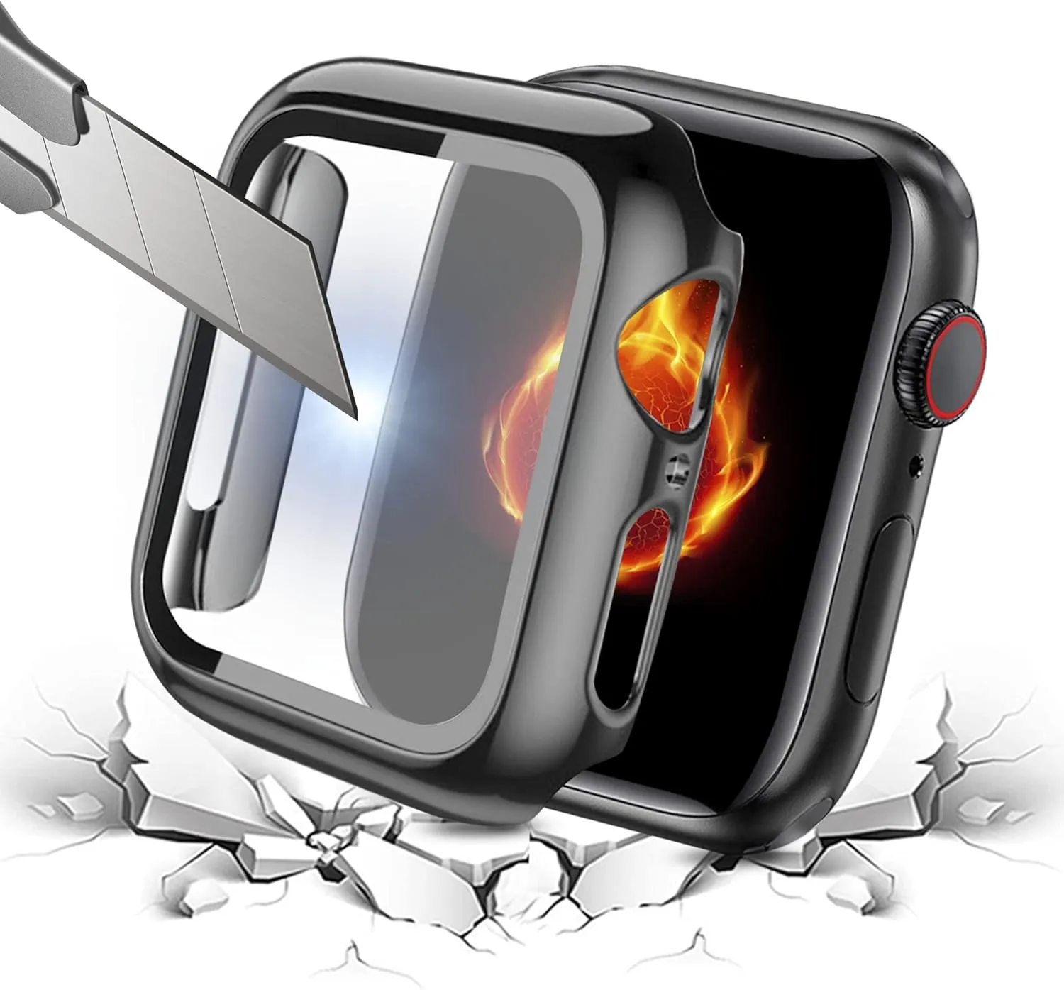 Compatible with Apple Watch Band 49mm 46mm 44mm 45mm 42mm 40mm 38mm 41mm, Stainless Steel iWatch Bands with 2 Pack Tempered Glass Screen Case for Series 10/9 Ultra 2 8/7/6/5/4/3/2/1/SE for Men