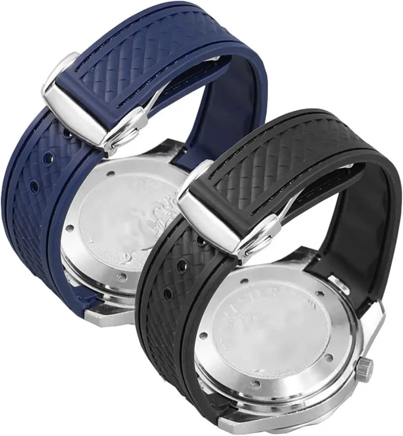 Compatible with AT150 Terra Diving Strap Rubber Strap Black Blue Silicone Strap 20mm Bracelet(Blue Silver Clasp)