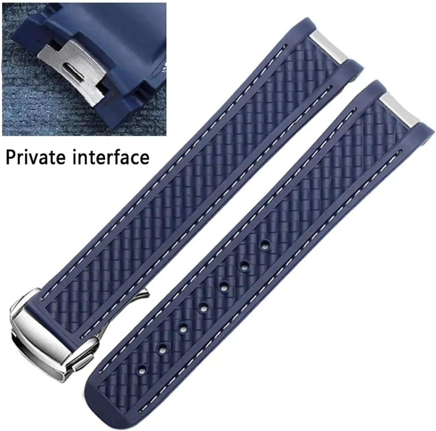 Compatible with AT150 Terra Diving Strap Rubber Strap Black Blue Silicone Strap 20mm Bracelet(Blue Silver Clasp)