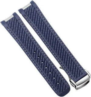 Compatible with AT150 Terra Diving Strap Rubber Strap Black Blue Silicone Strap 20mm Bracelet(Blue Silver Clasp)
