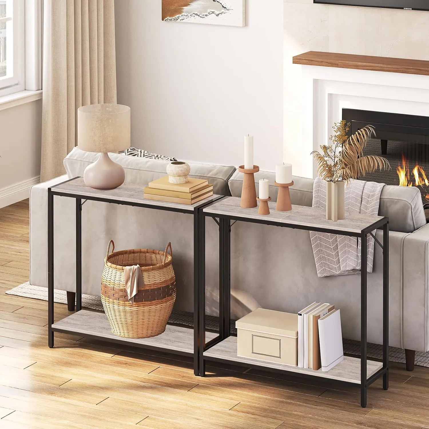 Console Table, 2-Tier Entrance Table, Behind Sofa Table, Industrial Style, Sturdy and Stable, for Living Room, Entryway, Foyer, Corridor, Office, Greige and Black CTHG27601