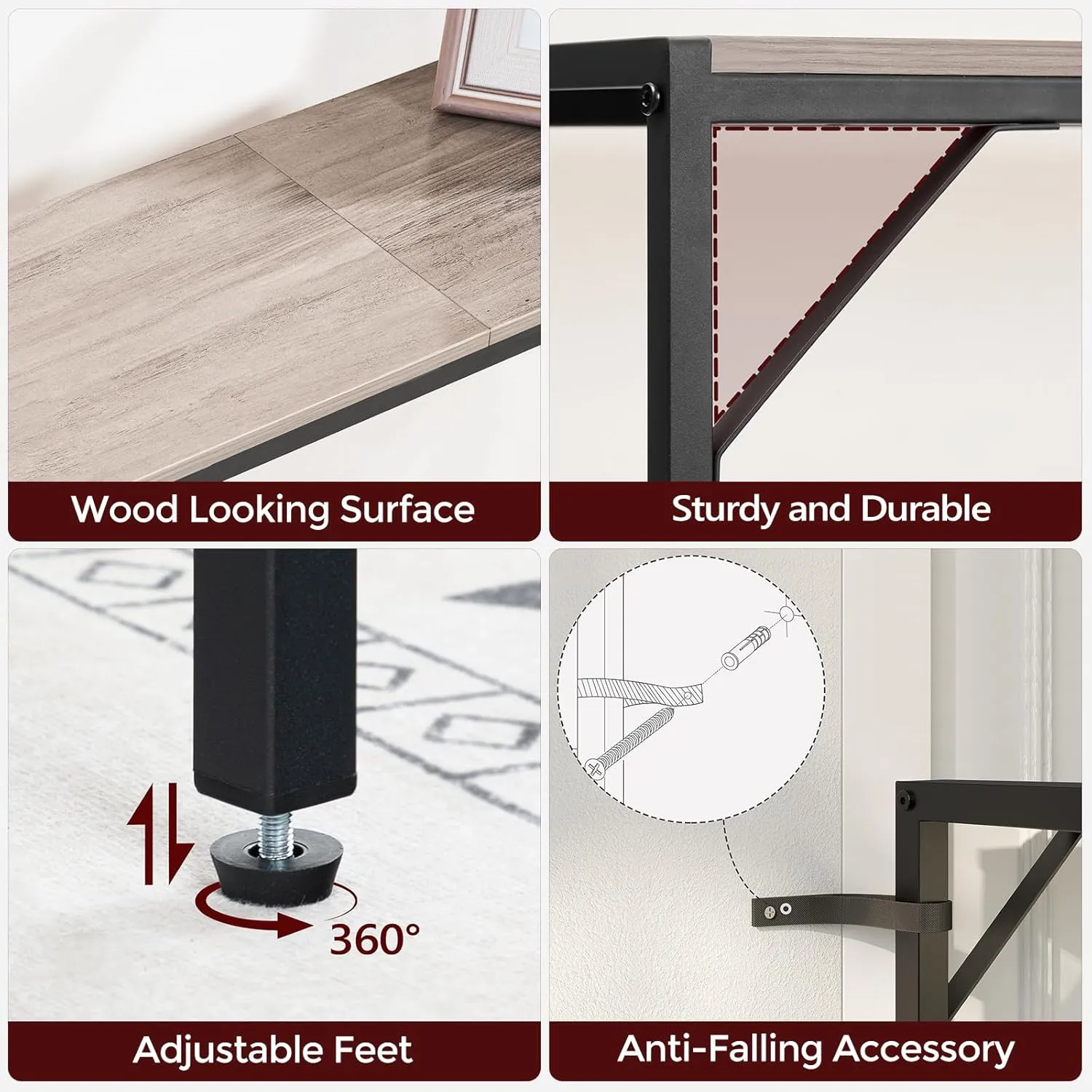 Console Table, Narrow Sofa Table, 43.3” Entrance Table with Power Station, Behind Couch Table, Simple Style, for Living Room, Hallway, Entryway, Foyer, Greige and Black CTHG112E01