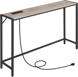 Console Table, Narrow Sofa Table, 43.3” Entrance Table with Power Station, Behind Couch Table, Simple Style, for Living Room, Hallway, Entryway, Foyer, Greige and Black CTHG112E01