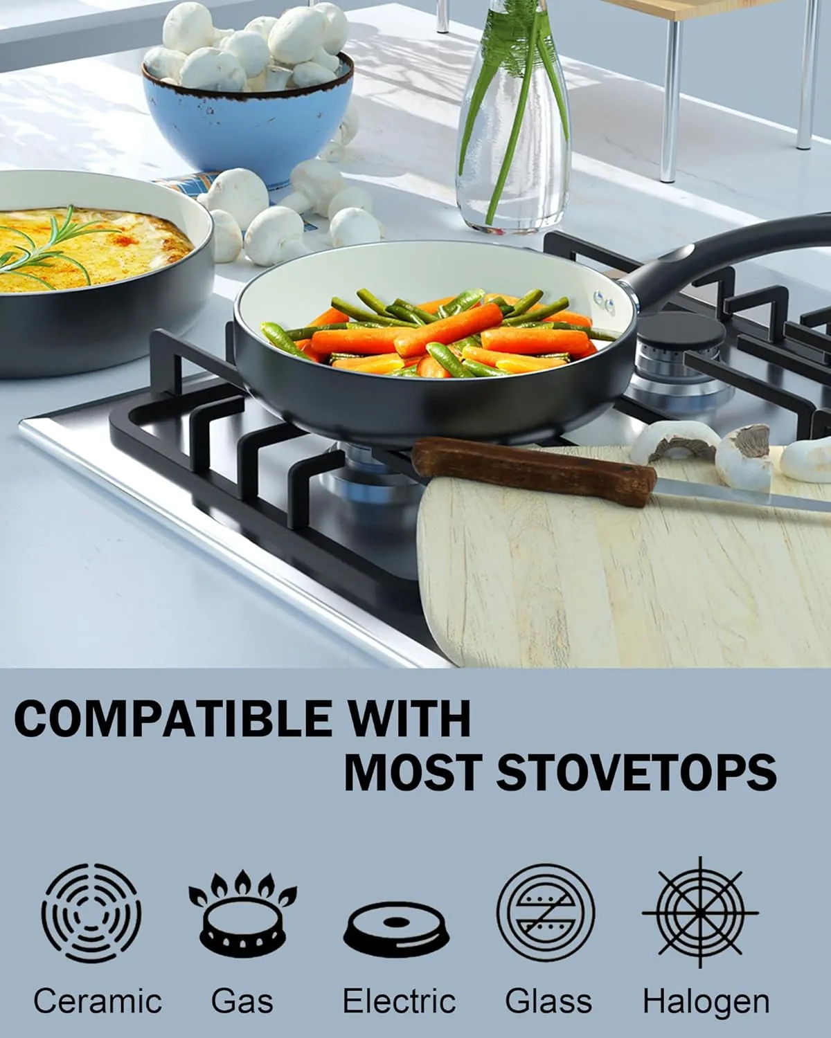 Cook N Home Pots And Pans Set Nonstick, 10 Piece Ceramic Cookware Sets, Kitchen Non Stick Cooking Set With Saucepans, Frying Pans, Dutch Oven Pot With Lids, Black