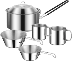 Cooking Pot Set Camping Foldable with Lid Equipment Lightweight for Hiking Household