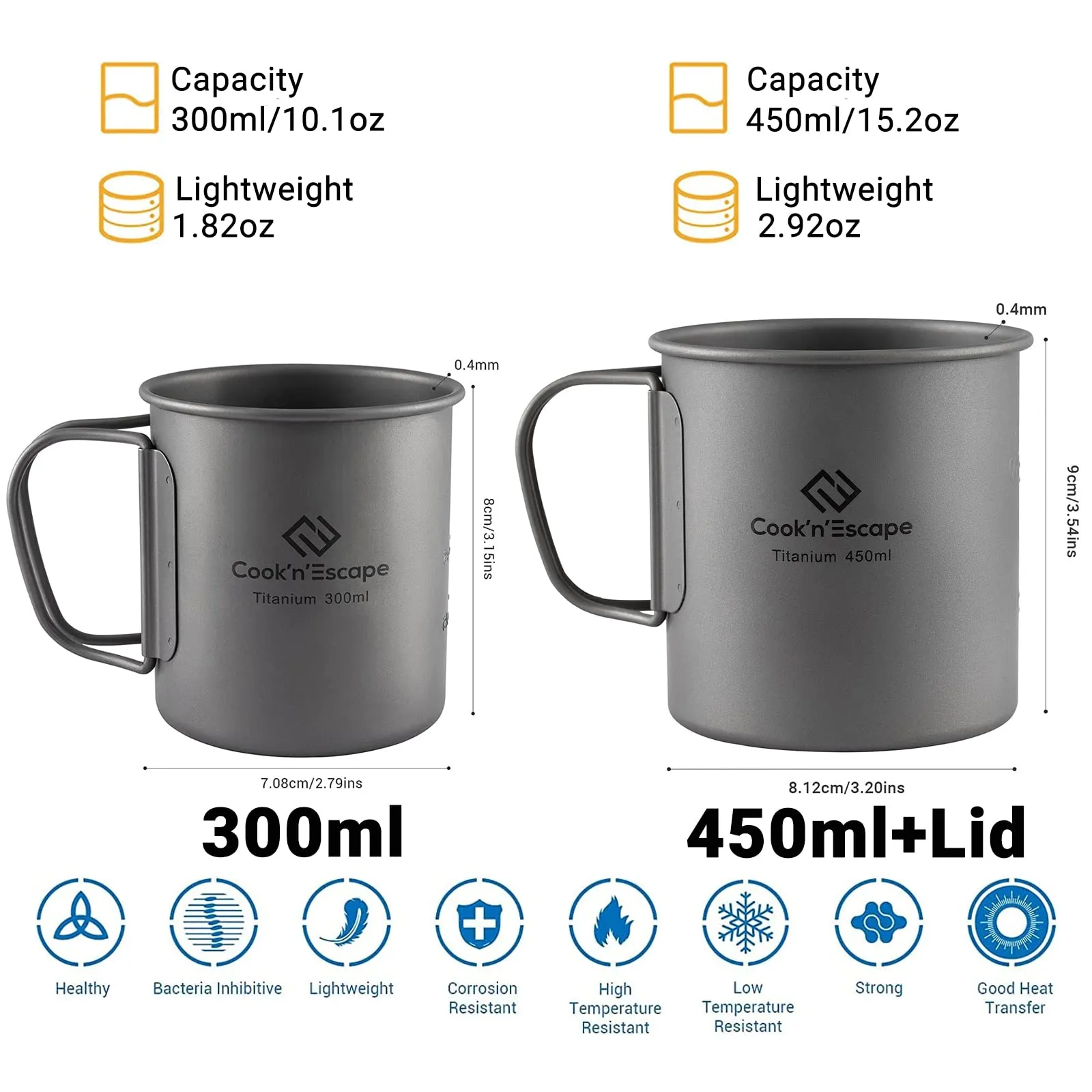 Cook'n'Escape 300ml 450ml Titanium Cup