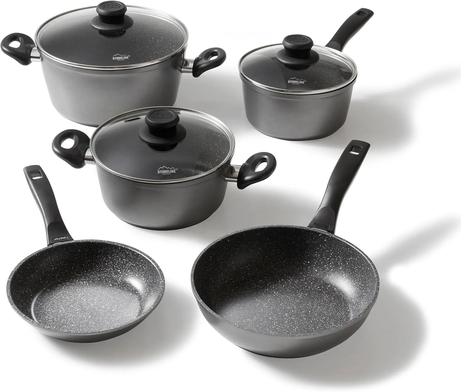 Cookware set with glass lids (set of 8), 23.23 x 8.46 x 14.76 ", Anthracite