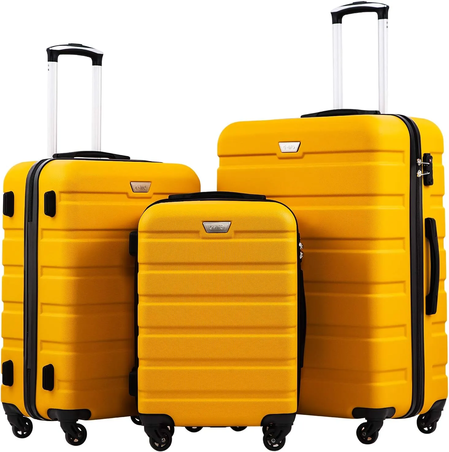 Coolife Luggage 3 Piece Set Suitcase Spinner Hardshell Lightweight TSA Lock (yellow, 3 piece set(20in24in28in))