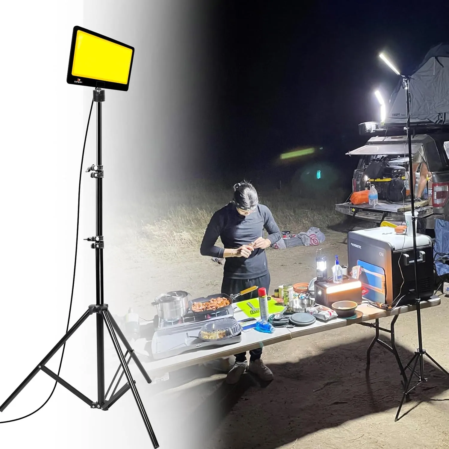 Corded Led Camping Lights 23000 Lumens Telescoping Camping Light Tripod, Night Fishing Lights for Bank Portable Outdoor Light with Stand Led Work Light Camp Light Telescopic 12V Light Campsite