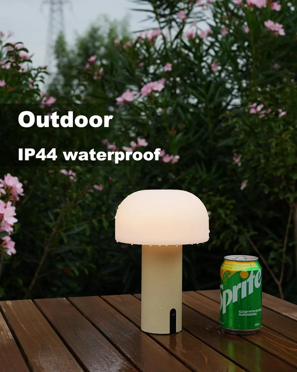 Cordless Mushroom Table Lamp, Waterproof Shower Lamp, Battery Operated Table Lamp Rechargeable, Touch Dimmable Night Light for Bedroom/Patio/Camping/Dinning/Outdoor (Khaki)
