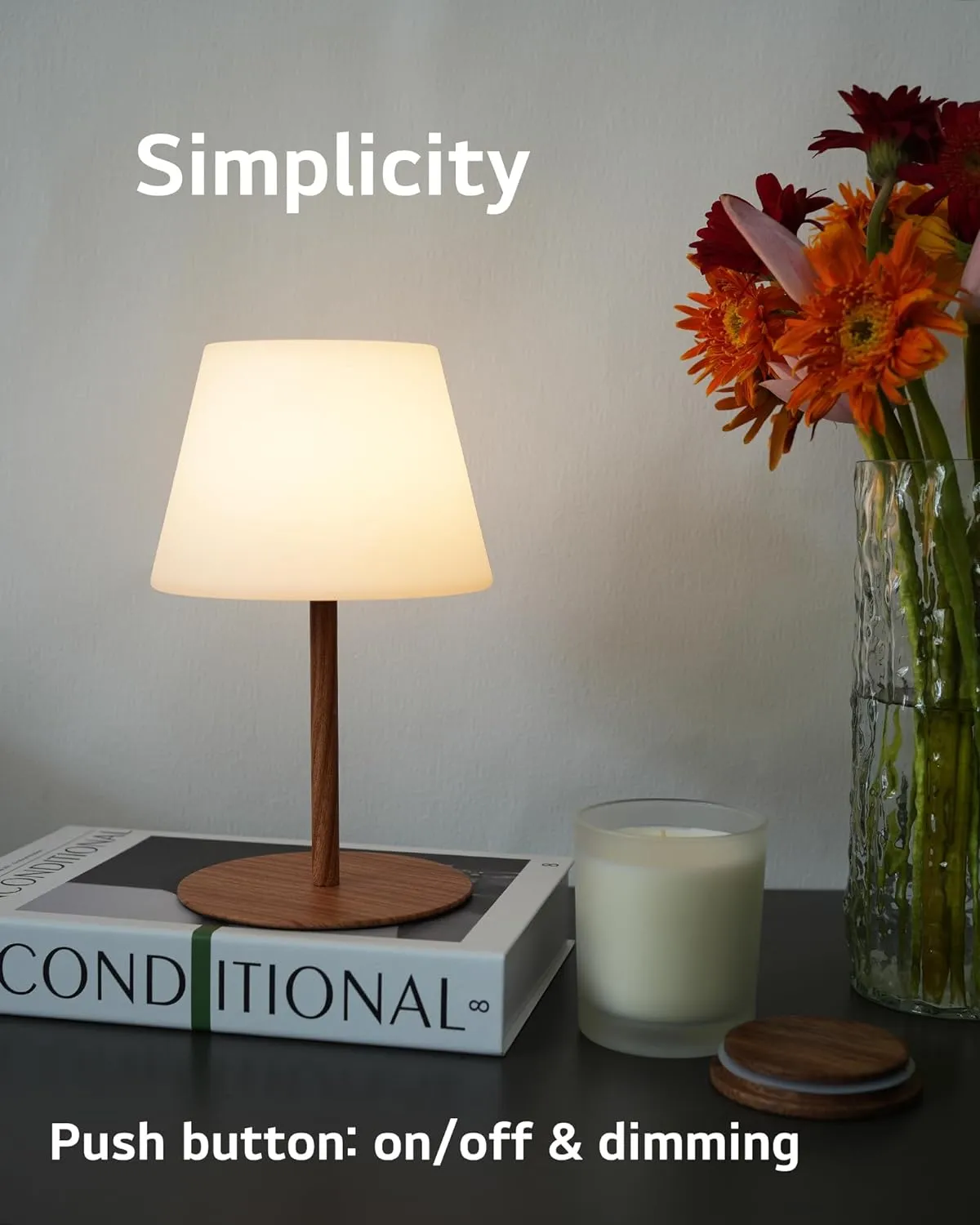 Cordless Table Lamp Rechargeable, Outdoor Battery Operated Table Lamp Waterproof, Portable Touch Dimmable Night Light, Height Adjustable, for Home/Bedroom/Patio/Restaurant (2Pack Wood)