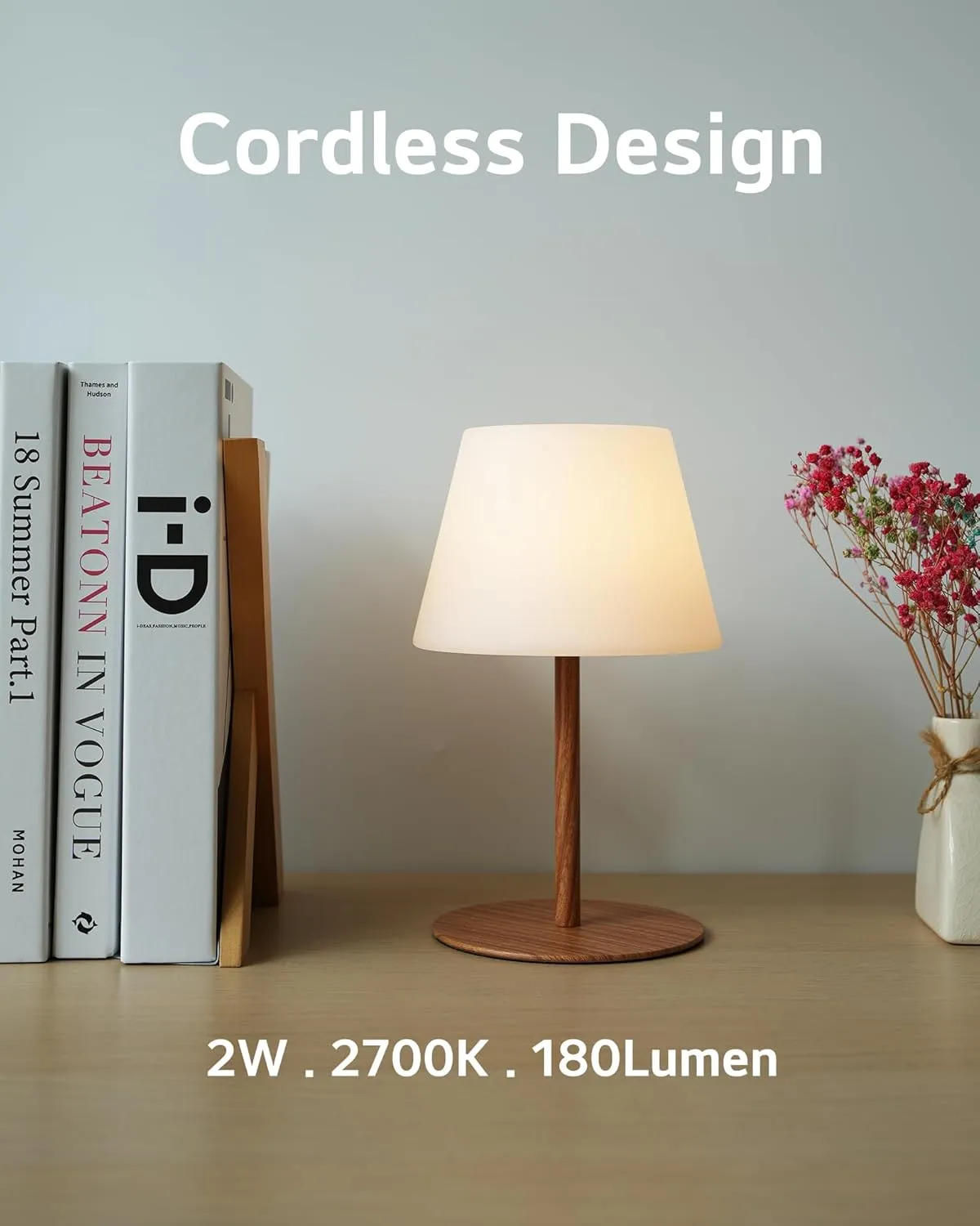 Cordless Table Lamp Rechargeable, Outdoor Battery Operated Table Lamp Waterproof, Portable Touch Dimmable Night Light, Height Adjustable, for Home/Bedroom/Patio/Restaurant (2Pack Wood)