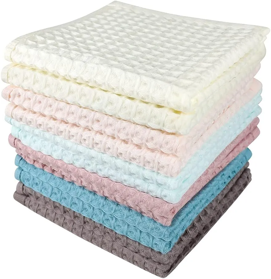 Cotton Kitchen Towels,12 Pack Waffle Weave Dish Towels for Drying Dishes,13x13 Inches Dish Rags for Washing Dishes, Kitchen Towels,Mix Color Dish Towels