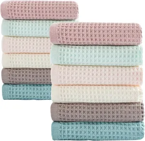 Cotton Kitchen Towels,12 Pack Waffle Weave Dish Towels for Drying Dishes,13x13 Inches Dish Rags for Washing Dishes, Kitchen Towels,Mix Color Dish Towels