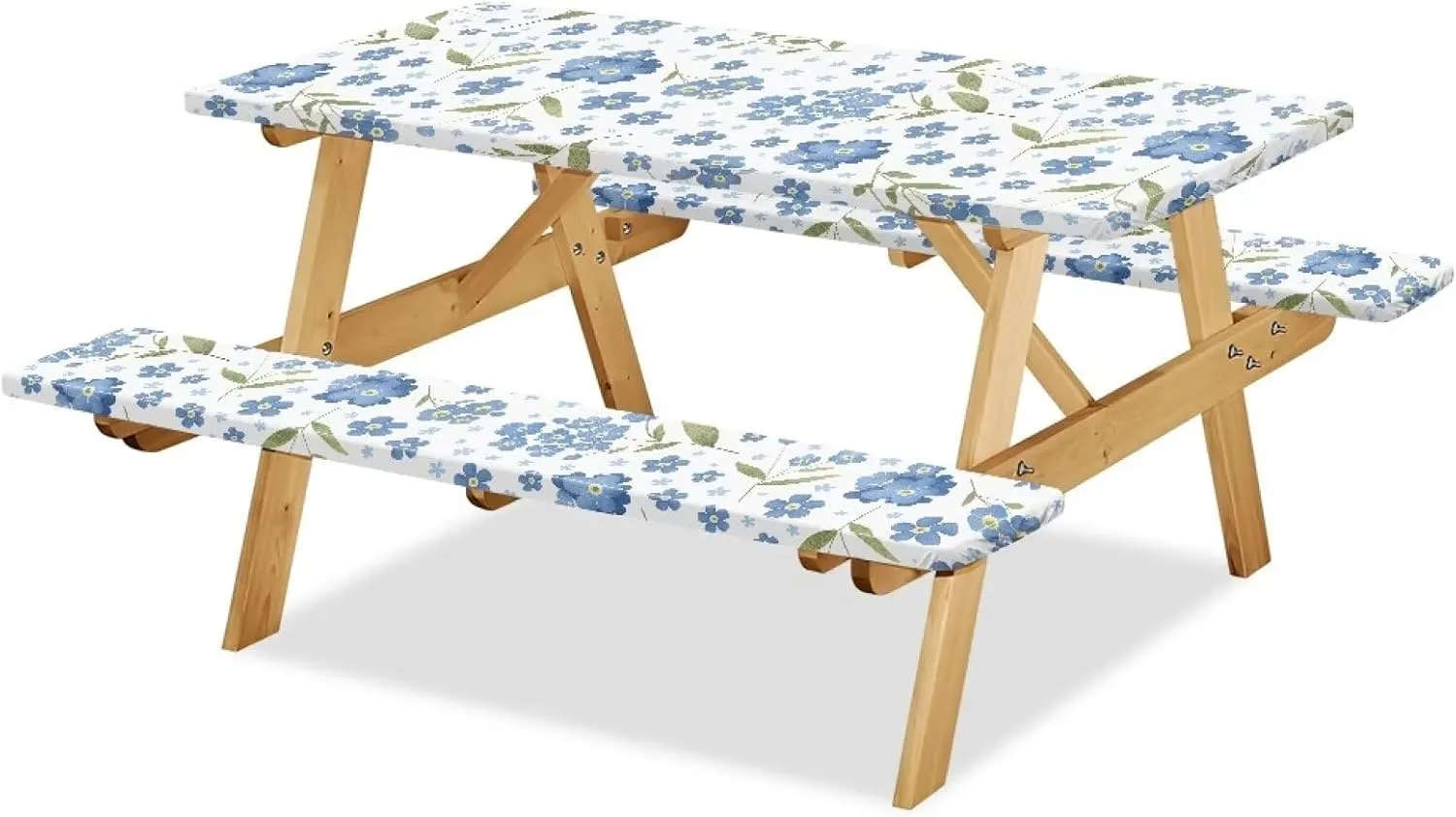 Covers for Picnic Table Blue Floral Camping Essentials Tablecloth with Elastic 72x30 Inch Fitted Rectangle 6 ft Table Cloth Aesthetic Travel Accessories RV Gear Must Haves Camper Gifts