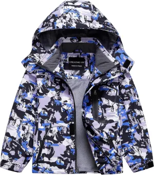 CREATMO US Boy's Waterproof Ski Jacket Warm Winter Snow Coat Windproof Snowboarding Rain Jacket