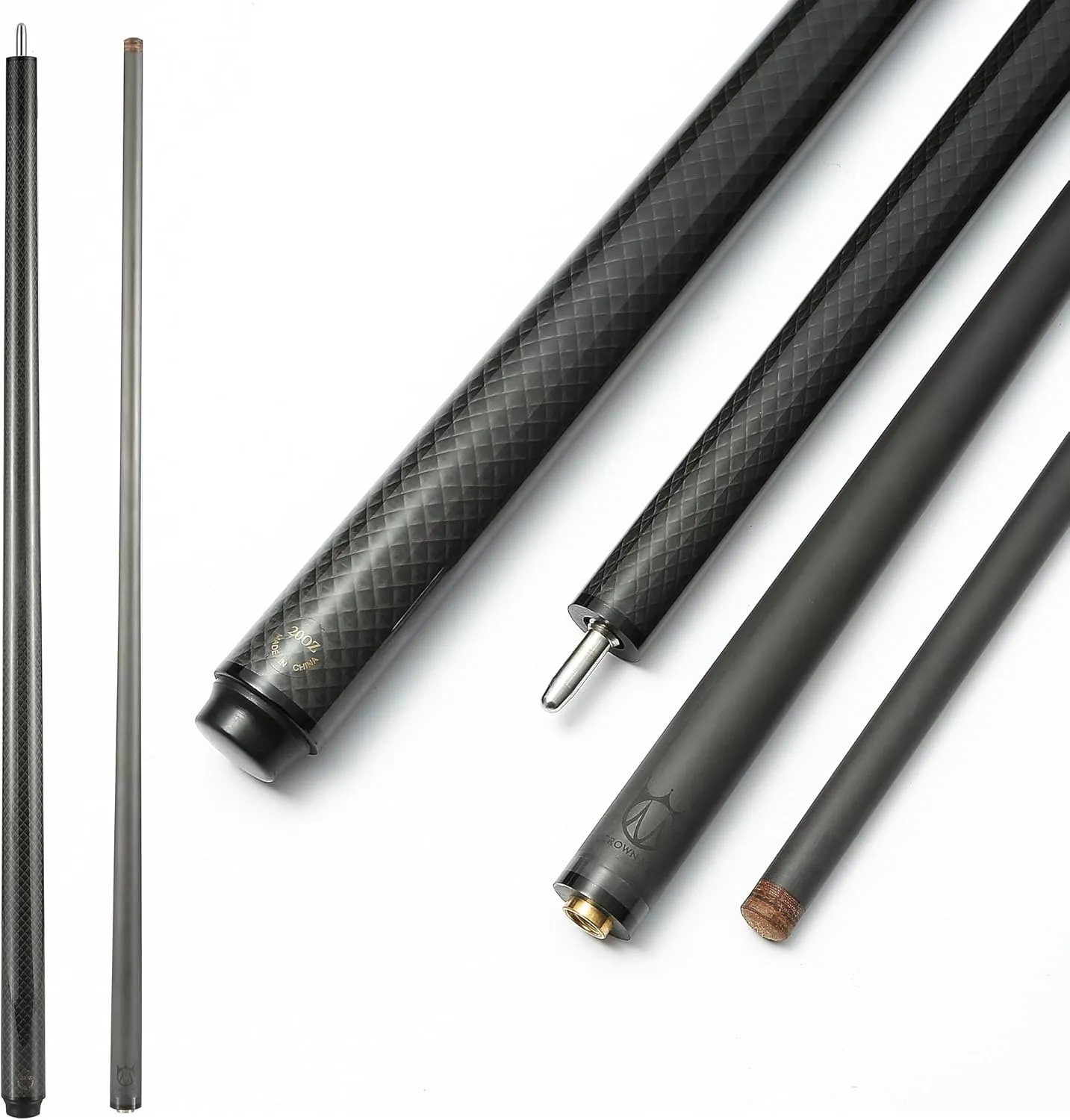 CROWN ME Carbon Fiber Pool Cue Stick 12.8mm Tip Billiard Carbon Fiber cue, 58" Pool Table Sticks, Weight Adjustable Design -18OZ,18.4OZ,19OZ,20OZ