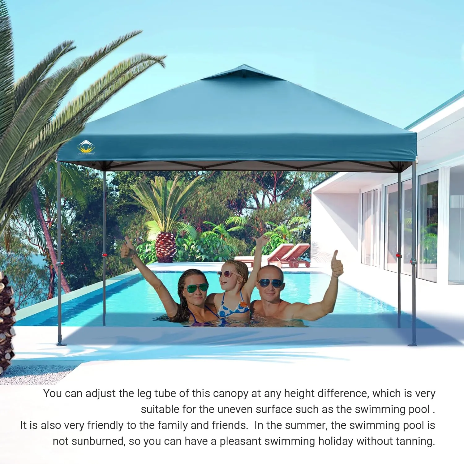CROWN SHADES 10x10 Canopy Tent, Pop Up Beach Tent for Outdoor Shades with Wheeled Bag, 8 Stakes, 4 Ropes, Outdoor Canopy, Cyan Blue