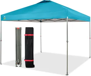 CROWN SHADES 10x10 Canopy Tent, Pop Up Beach Tent for Outdoor Shades with Wheeled Bag, 8 Stakes, 4 Ropes, Outdoor Canopy, Cyan Blue