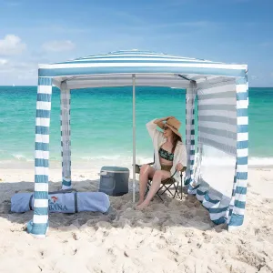 CROWN SHADES Beach Canopy Cabana 6.5 x 6.5, Cool Cabana Beach Tent Easy Pop Up - Beach Cabanas for Sand - UPF50  Protection with Sidewall and More Pockets, Cyan Blue
