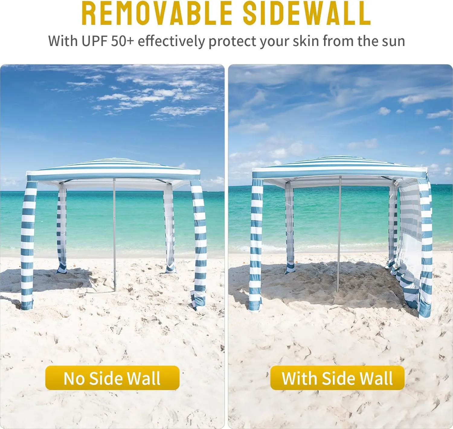 CROWN SHADES Beach Canopy Cabana 6.5 x 6.5, Cool Cabana Beach Tent Easy Pop Up - Beach Cabanas for Sand - UPF50  Protection with Sidewall and More Pockets, Cyan Blue