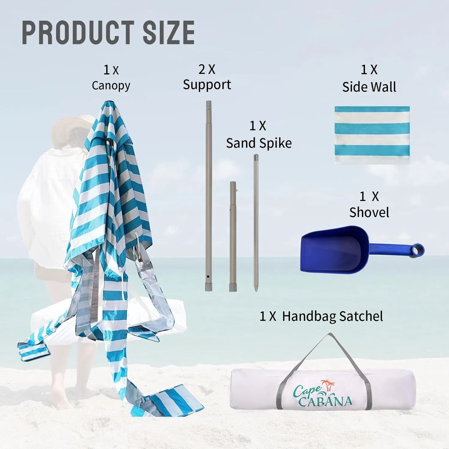 CROWN SHADES Beach Canopy Cabana 6.5 x 6.5, Cool Cabana Beach Tent Easy Pop Up - Beach Cabanas for Sand - UPF50  Protection with Sidewall and More Pockets, Cyan Blue