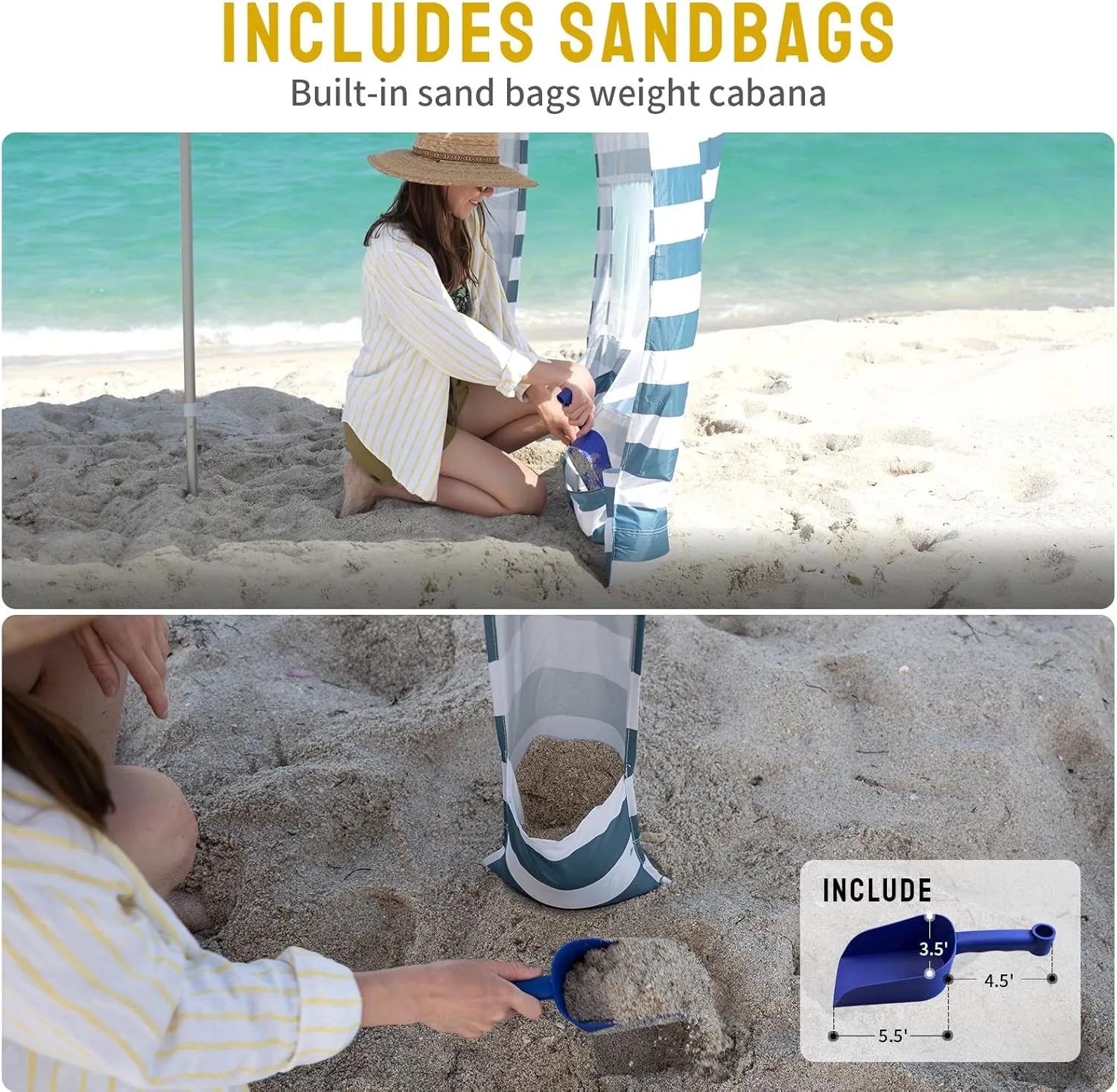 CROWN SHADES Beach Canopy Cabana 6.5 x 6.5, Cool Cabana Beach Tent Easy Pop Up - Beach Cabanas for Sand - UPF50  Protection with Sidewall and More Pockets, Cyan Blue
