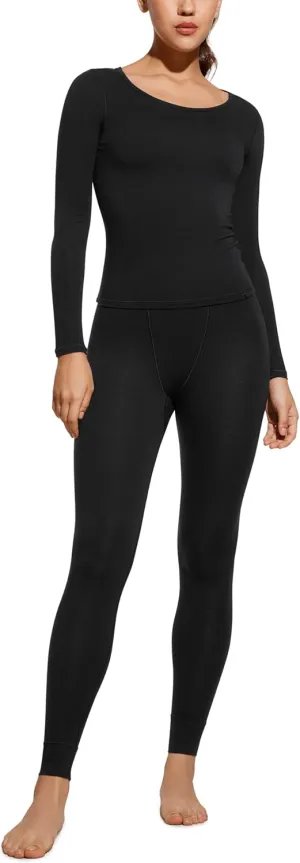 CRZ YOGA Soft Thermal Underwear Sets for Women Lightweight Long Johns Base Layer Pajamas Warm Top Bottom